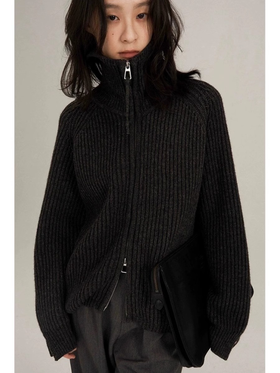 Wool Coat Peacoat - Ciężki projekt Jesień/Zima czarny kardigan z