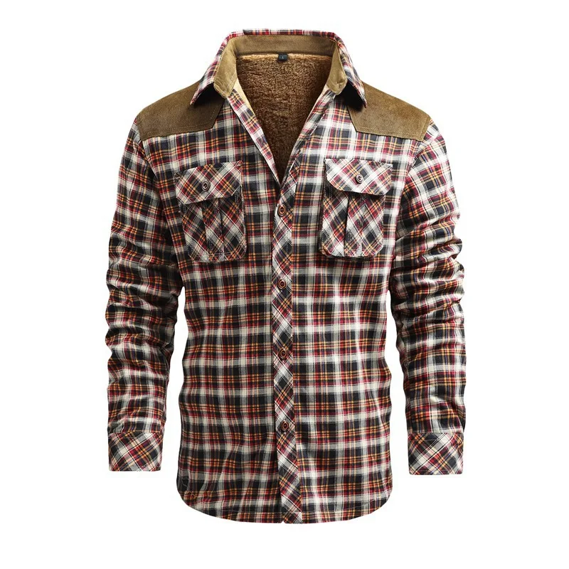 Flannel Shirt Lined - Mężczyźni Zimowe Koszule Casualowe Kurtki Polarowe